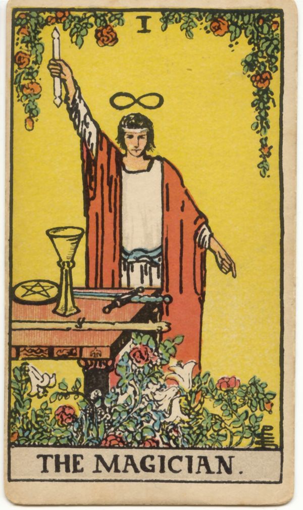 魔術師（The Magician）の原画。1909年 Rider 社刊、Pamela Colman Smith 画