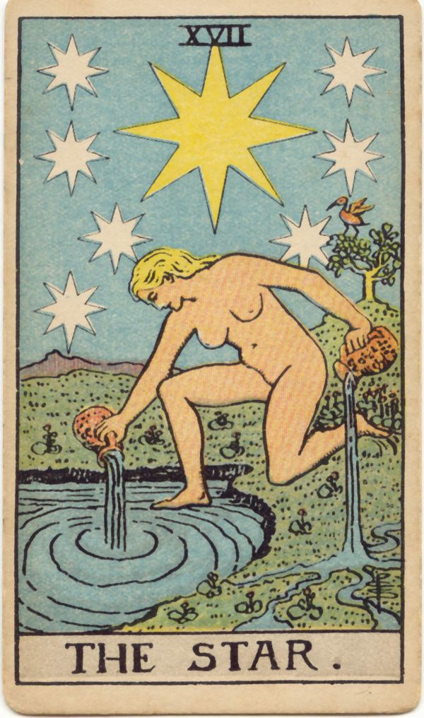 星（The Star）の原画。1909年 Rider 社刊、Pamela Colman Smith 画