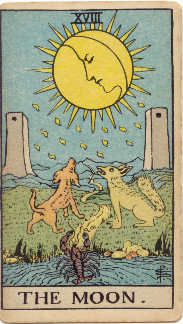 月(The Moon)の原画。1909年 Rider 社刊、Pamela Colman Smith 画