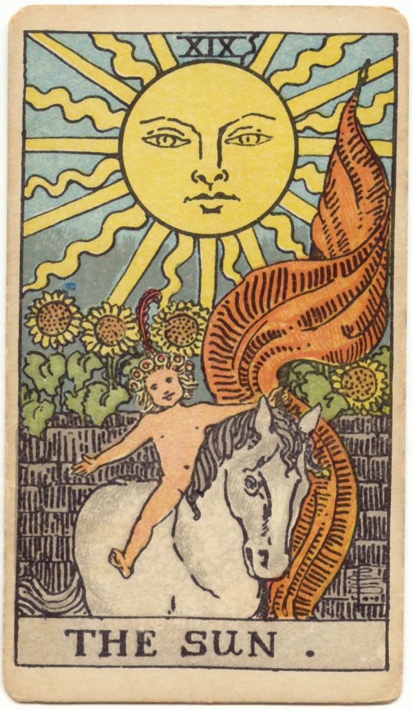 太陽(The Sun)の原画。1909年 Rider 社刊、Pamela Colman Smith 画