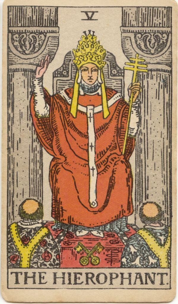 教皇(The Hierophant)の原画。1909年 Rider 社刊、Pamela Colman Smith 画
