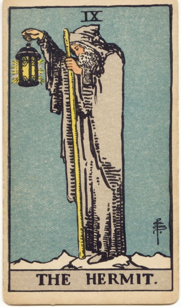 隠者（The Hermit）の原画。1909年 Rider 社刊、Pamela Colman Smith 画